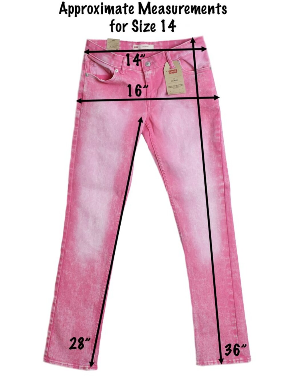 Levi’s Girls Jeans 711 Stretch Denim Straight Leg Skinny Pants Pink Slim Size 14 - Picture 6 of 6